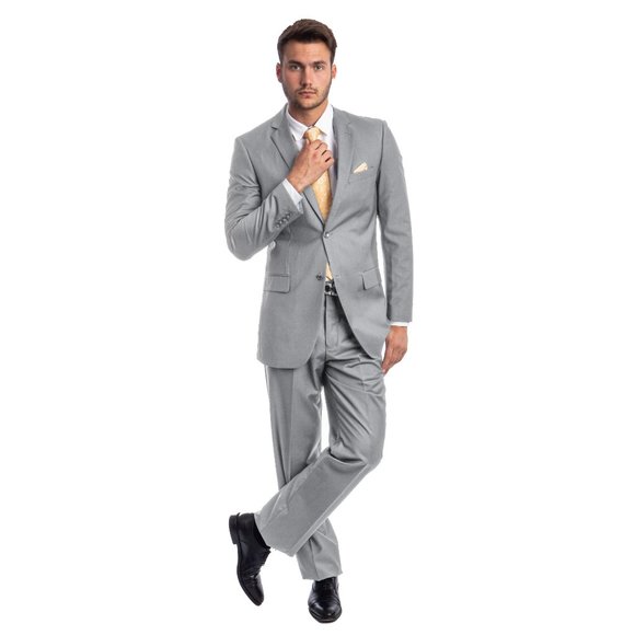 Mens 2pc Modern Fit Suit Notch Lapel, Light Grey - Picture 1 of 3
